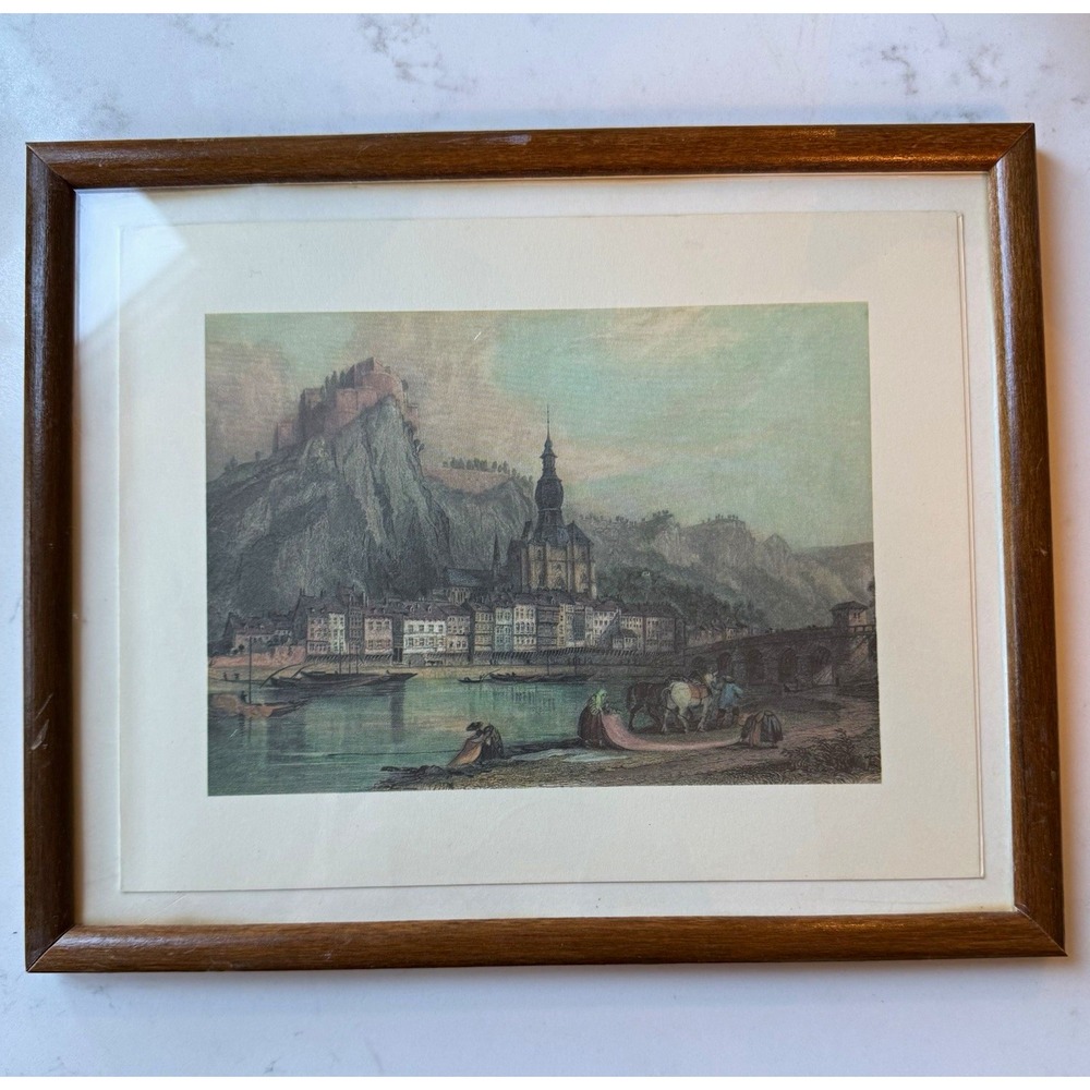 Framed Vintage Cityscape River Landscape Print on Paper, Landscape 11 x 8 in